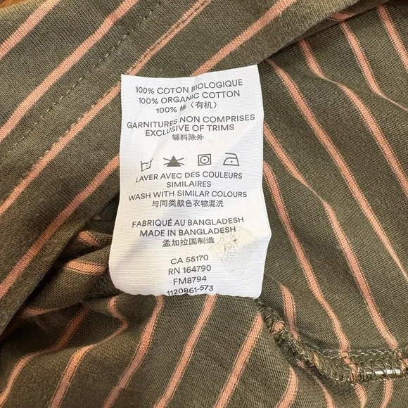 Frank & Oak Khaki Green Striped Men's Tee - Picture 3 of 4